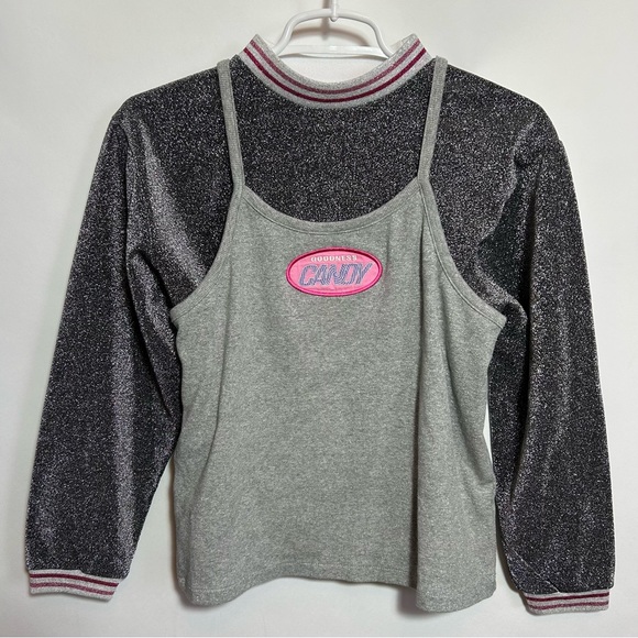 Candy Stripper Japanese Label Harajuku Top Set Silver Sparkle Small - Picture 1 of 4